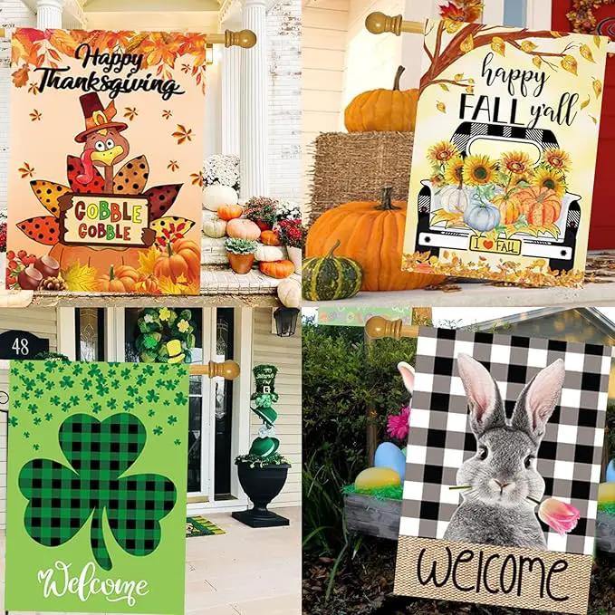 Seasonal Garden Flags Set of 12 Double Sided 28 x 40 Inch Yard Flags, Large House Flags for Outside, Fall Winter Halloween Christmas Outdoor Flags, Holiday Garden Flags for All Seasons by GreenHaven Gardens