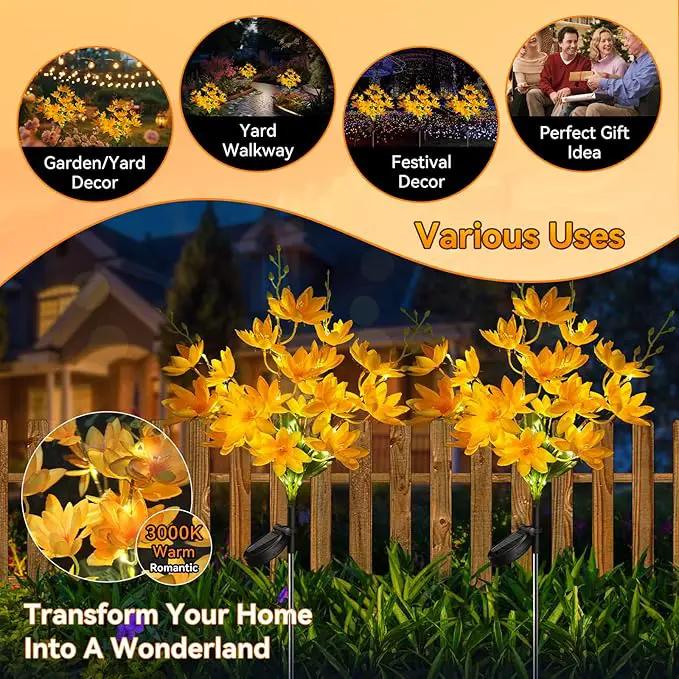 Neporal Solar Flowers Outdoor Waterproof IP65, 5-Head Snow Lotus with 20+ Flowers, Warm LED Light & 2 Lighting Modes, Decorative Solar Lights Outdoor Garden, Yard, Pathway, Flower Bed (4-Pack, Yellow) by GreenHaven Gardens