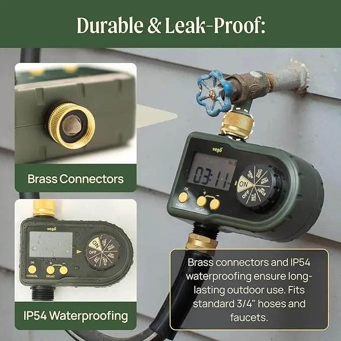 Vego Sprinkler Timer with Brass Inlet- Watering Timer for Garden Hose with Rain Delay/Manual Watering/Automatic Irrigation System - Water Hose Timer for Yard Lawn by GreenHaven Gardens