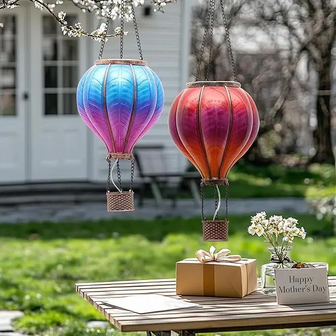 TERESA'S COLLECTIONS 2 Pack Hanging Solar Lantern Outdoor Garden Decor ,Waterproof Plastic Hot Air Balloon Red Flickering Flame Effect Lantern for Yard Tree,Gift for Mom Lovers,18" by GreenHaven Gardens