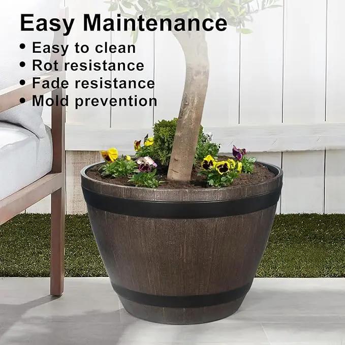 Large Whiskey Barrel Planter for Outdoor Plants - Flower Pots Garden Wine Barrel Planter Outdoor - 21" D x 15" H by GreenHaven Gardens