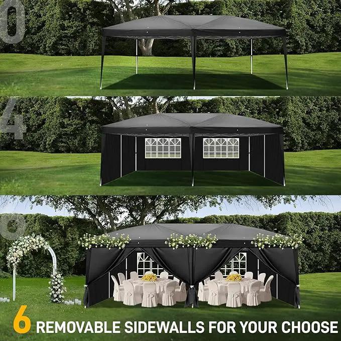 Outvita 10x20ft Pop Up Canopy Tent, Outdoor Instant Shelter Folding Canopy with 6 Side Walls and Carry Bag for Commercial Events, Party, Backyard BBQ, Camping Black by GreenHaven Gardens