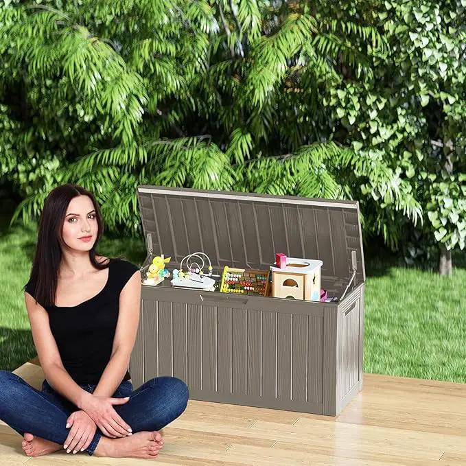 80 Gallon Waterproof Deck Storage - Compact Patio Storage Box & Pool Deck Box, All-Weather Resin Chest with Lock for Cushions & Tools, UV-Resistant, Slate Grey by GreenHaven Gardens