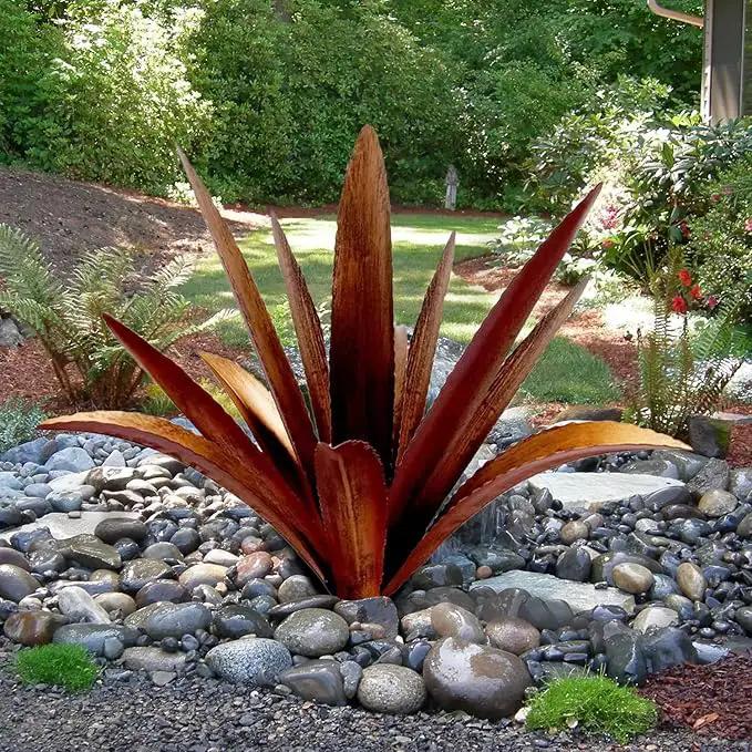 DIY Metal Agave Plant Art Yard Tequila Art Sculpture, Tequila Rustic Garden Sculpture Statue Outdoor Decor,Agave Metal Plants for Yard, Garden Lawn Ornaments (12 Leaves -Yellow) by GreenHaven Gardens