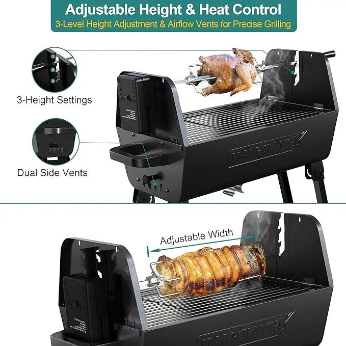 Brand‑Man 2‑in‑1 Charcoal BBQ Grill with Motorized Rotisserie – Portable, Foldable Grill, 257 sq in Outdoor BBQ Grill for Camping & Tailgate, Adjustable Height, Dual Vents by GreenHaven Gardens