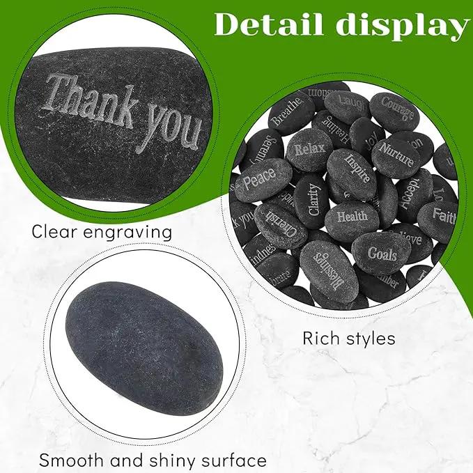Fabbay Engraved Inspirational Stones Encouragement Motivational Rocks with Words Garden Positive Gift for Christmas Thanksgiving(Black,40 Pcs) by GreenHaven Gardens