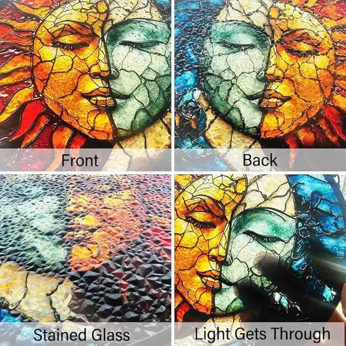 Sun and Moon Decor Suncatcher Stained Glass Window Hanging - Wall Art Stained Glass Suncatchers for Windows Hanging - Home Sun Catchers Indoor Window with Chain - Celestial Decor Gifts for Women Mom by GreenHaven Gardens