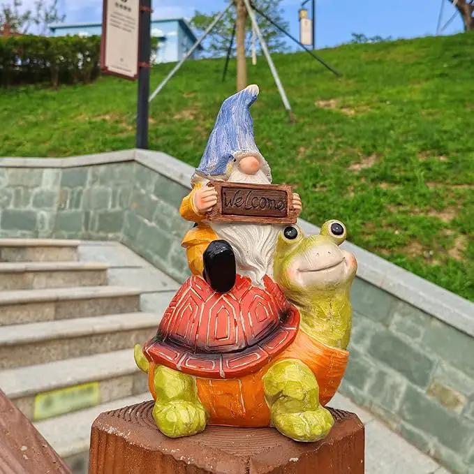 Welcome Solar Gnome Clearance Riding Turtle Statue for Garden Decor - Solar Outdoor Christmas Statue Sculpture Home and Garden Decor for Patio,Yard,Balcony Ornament,Turtle Figurine Light Gifts by GreenHaven Gardens