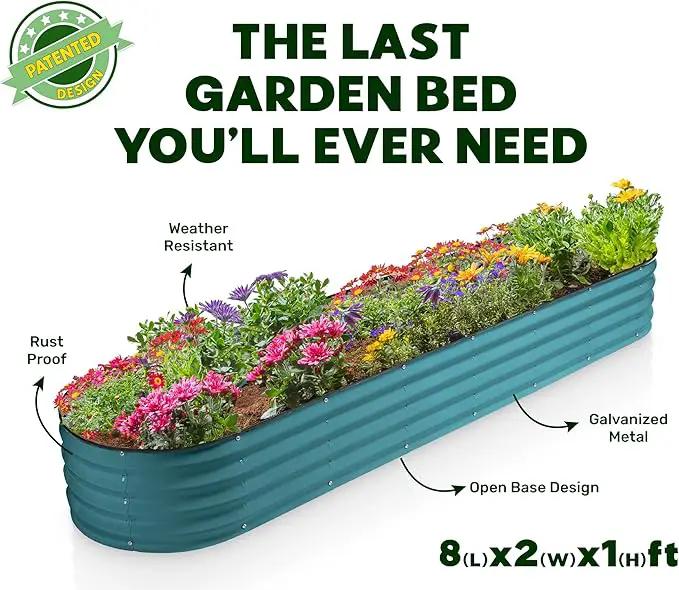 Galvanized Raised Garden Beds Outdoor // 8×2×1 ft Planter Raised Beds for Gardening, Vegetables, Flowers // Large Metal Garden Box (Turquoise) // Patented Tool-Free Design by GreenHaven Gardens