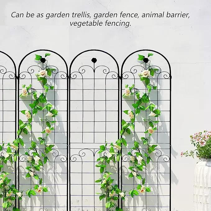 4 Pack Metal Garden Trellis 86.7" H Garden Fence Rustproof Trellis for Climbing Plants Support Roses Flower Outdoor Lawn, Black Galvanized Tube by GreenHaven Gardens