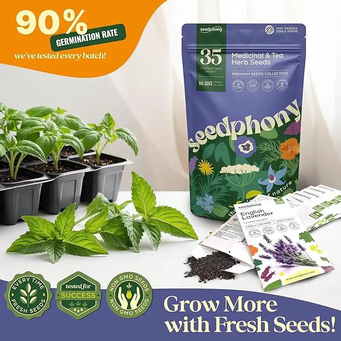 35 Medicinal & Tea Herb Seeds Variety Pack - 16,285+ Non-GMO Heirloom Herbs Seeds for Planting Indoor & Outdoor: Lavender, Rosemary, Echinacea, Mint, Catnip, Basil - Gardening Seed Packets by GreenHaven Gardens