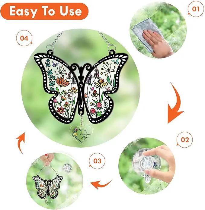Acrylic Suncatcher Gift for Mom Window Hanging Butterfly Home Decoration 8x8inch, for Mom, for Mom from Daughter Son, Sentimental Best Mom Birthday Gift Ideas by GreenHaven Gardens