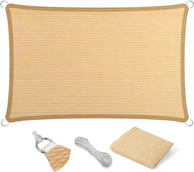 Eden's Decor Straight Flat-Edged Sun Shade Sail Rectangular 15' x 18' Beige UV-Blocking Outdoor Canopy Fabric Cloth Awning for Pergola Patio Garden Backyard Custom Size by GreenHaven Gardens