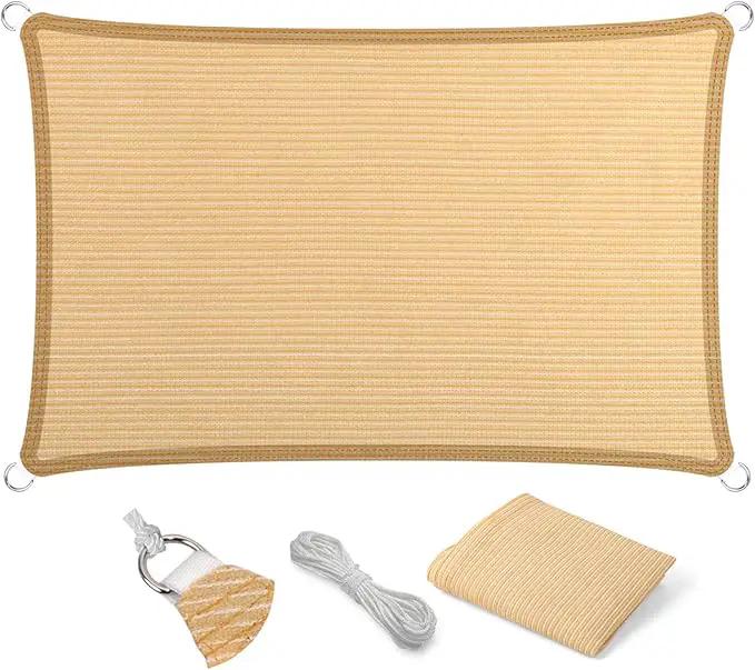 Eden's Decor Straight Flat-Edged Sun Shade Sail Rectangular 8' x 13' Beige UV-Blocking Outdoor Canopy Fabric Cloth Awning for Pergola Patio Garden Backyard Custom Size by GreenHaven Gardens