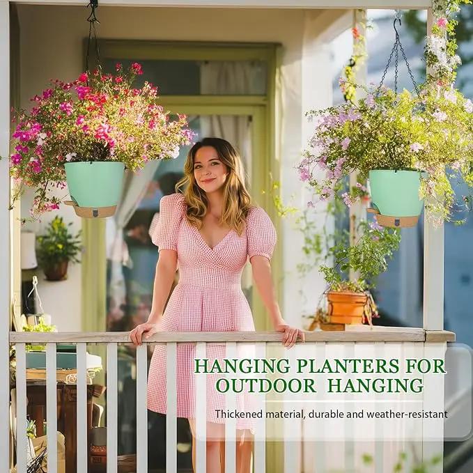 Hanging Planter for Indoor Plants 8 Inch, 2 Pack Self Watering Hanging Baskets for Plants, Hanging Flower Pots with Drainage Hole & 2 Kinds of Plant Hangers for Garden Home Decor (Green, 8 inch) by GreenHaven Gardens