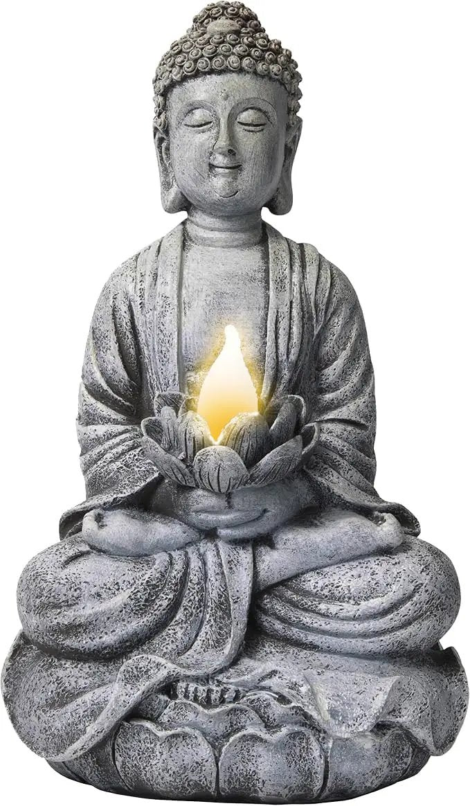 VP Home Buddha Statue for Home and Outdoor Decor, Solar Powered Flickering LED Garden Light, Zen Meditation, Spiritual Room Decor (Zen Buddha) by GreenHaven Gardens