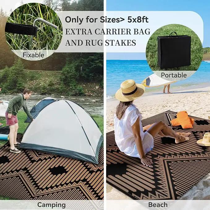 MontVoo Outdoor Rug-Waterproof Camping Rug Patio Rug Mat 6x9 Reversible Plastic Straw Outside Outdoor Rug for RV Camping Picnic Balcony Backyard Pool Deck Porch Modern Boho Black Brown by GreenHaven Gardens