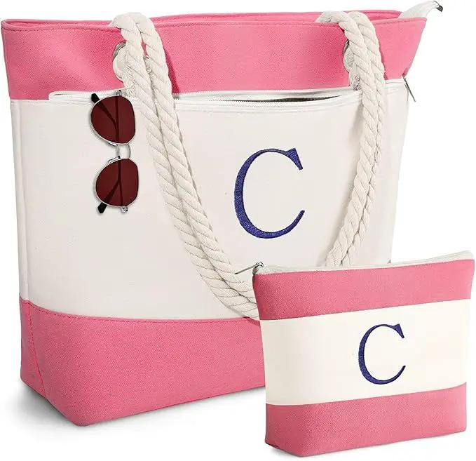 YOOLIFE Beach Bags for Women - Initial Tote Waterproof Bag with Makeup Bag, Mothers Day Gifts for Women Mom Friend Birthday by GreenHaven Gardens