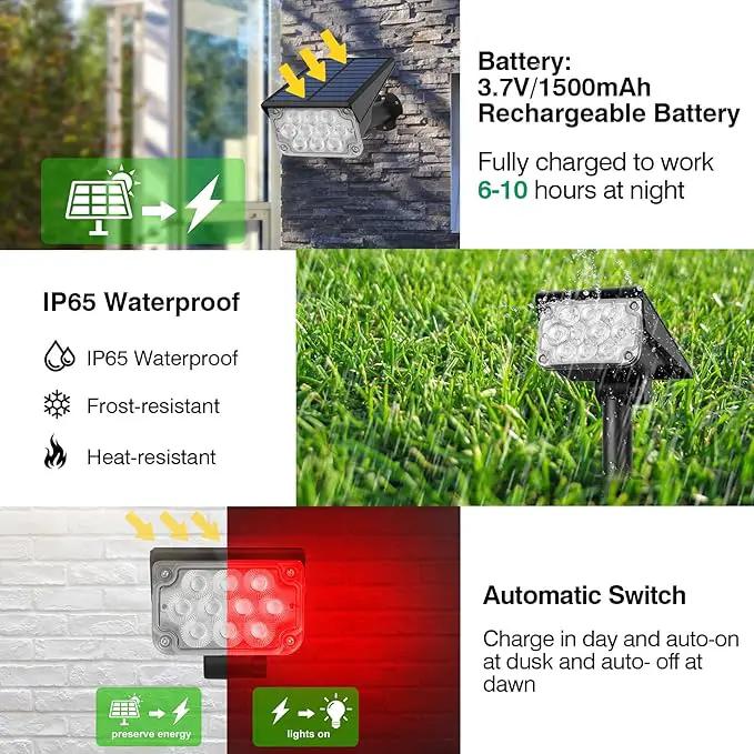 Solar Spot Lights Outdoor,20 LED Waterproof IP65 Solar Landscape Light Adjustable Panel Spotlights for Wall Tree Yard Garden Halloween Christmas Red Lights 4 Pack by GreenHaven Gardens