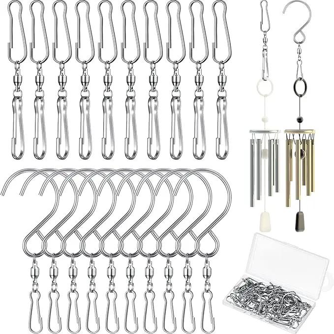 Wind Spinner Swivel Hooks 360 Degree Dual Spinning Windsock Chime Supplies Hanger Swivels Clip Hanging Hooks with Storage Box for Wind Spinners Supply, 2 Styles (Metal Color,20 Pieces) by GreenHaven Gardens