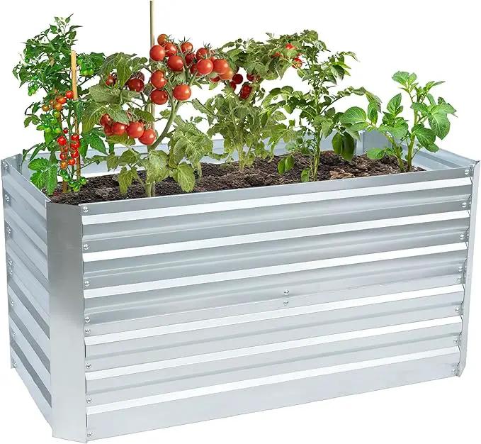 Sunnydaze Galvanized Raised Garden Bed - Metal Raised Bed for Gardening - Outdoor Planter Box for Flowers, Plants, and Vegetables - Silver - 47" W x 23" D x 24" H Rectangle by GreenHaven Gardens