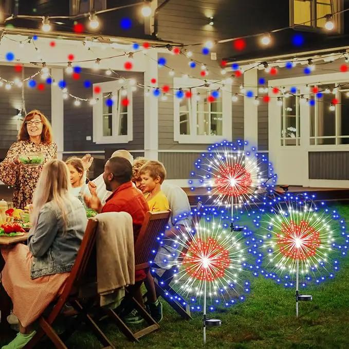4th of July Decorations Outdoor 4 Pack Solar Power Yard Firework Lights Patriotic Garden Waterproof Solar Lights with 180 LED 8 Modes for Independence Day Party Decoration(Red, White, Blue) by GreenHaven Gardens