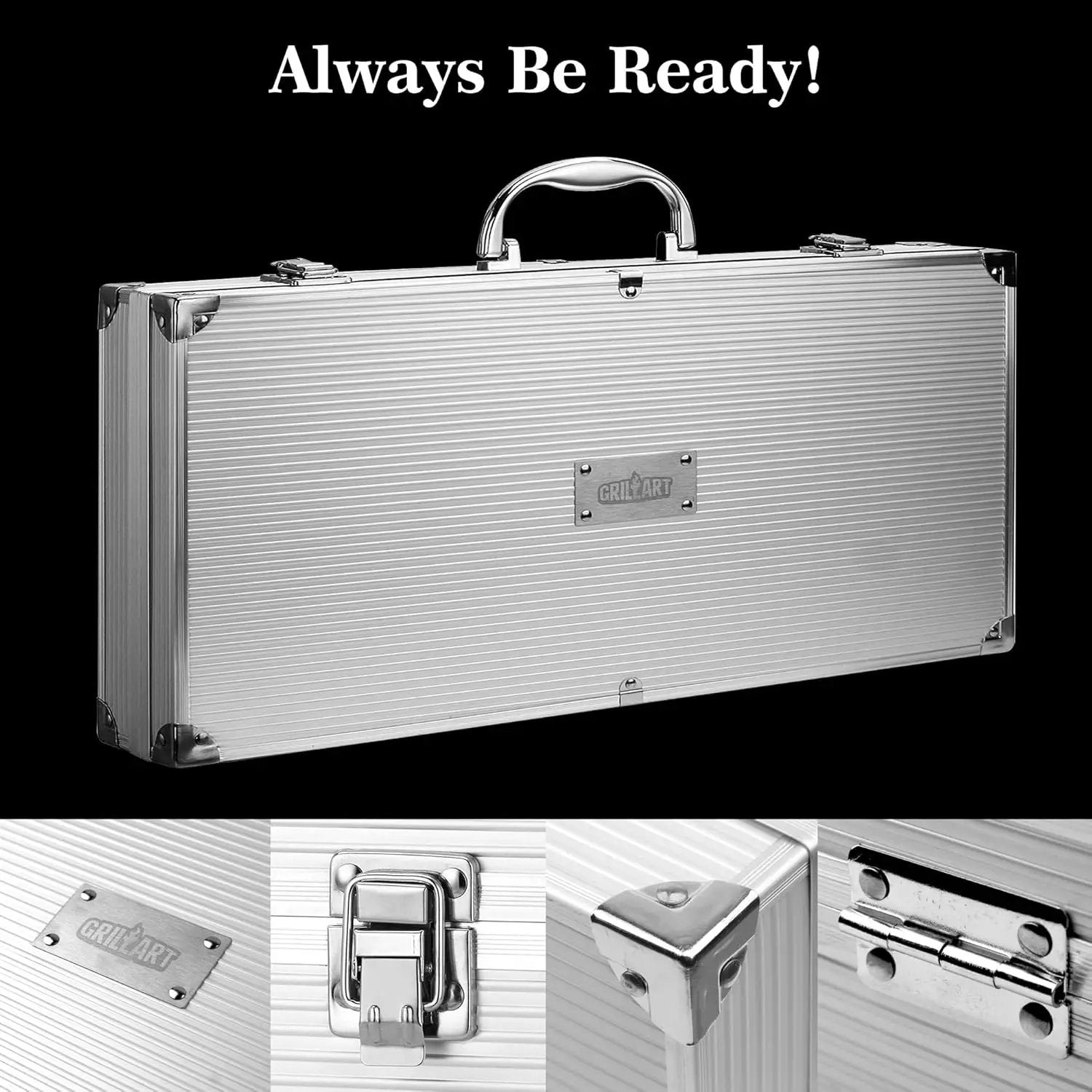 GRILLART BBQ Grill Utensil Tools Set Reinforced BBQ Tongs 19-Piece Stainless-Steel Barbecue Grilling Accessories w/Aluminum Storage Case -Complete Outdoor Grill Kit for Dad, Birthday Gift for Man Dad by GreenHaven Gardens