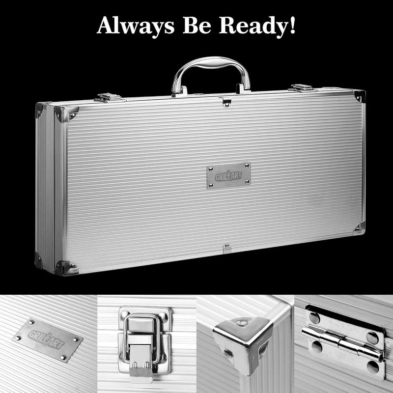 GRILLART BBQ Grill Utensil Tools Set Reinforced BBQ Tongs 19-Piece Stainless-Steel Barbecue Grilling Accessories w/Aluminum Storage Case -Complete Outdoor Grill Kit for Dad, Birthday Gift for Man Dad by GreenHaven Gardens