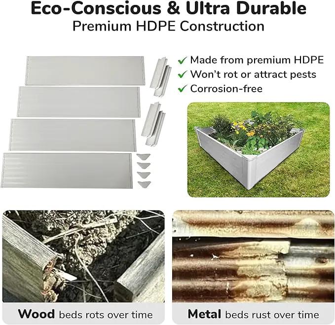 Raised Garden Bed - 4x4 ft Planter Box - White HDPE - No Tools Needed - DIY Kit for Urban Gardening, Flowers, Herbs & Vegetables - Made in The USA by GreenHaven Gardens