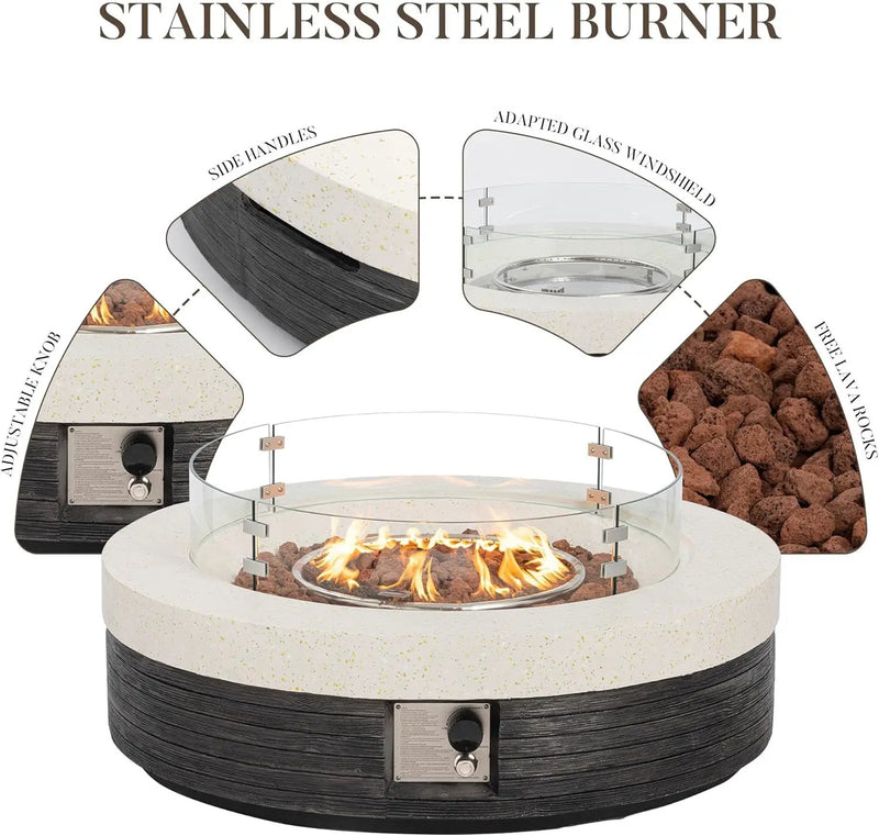 COSIEST 42" Outdoor Propane Fire Pit Table w Tank Cover & Wind Guard, Round Gas Fire Pit Table with Concrete & Wood Grain Design, 50000BTU CSA Certified Fire Tables for Patio, Backyard, Garden by GreenHaven Gardens