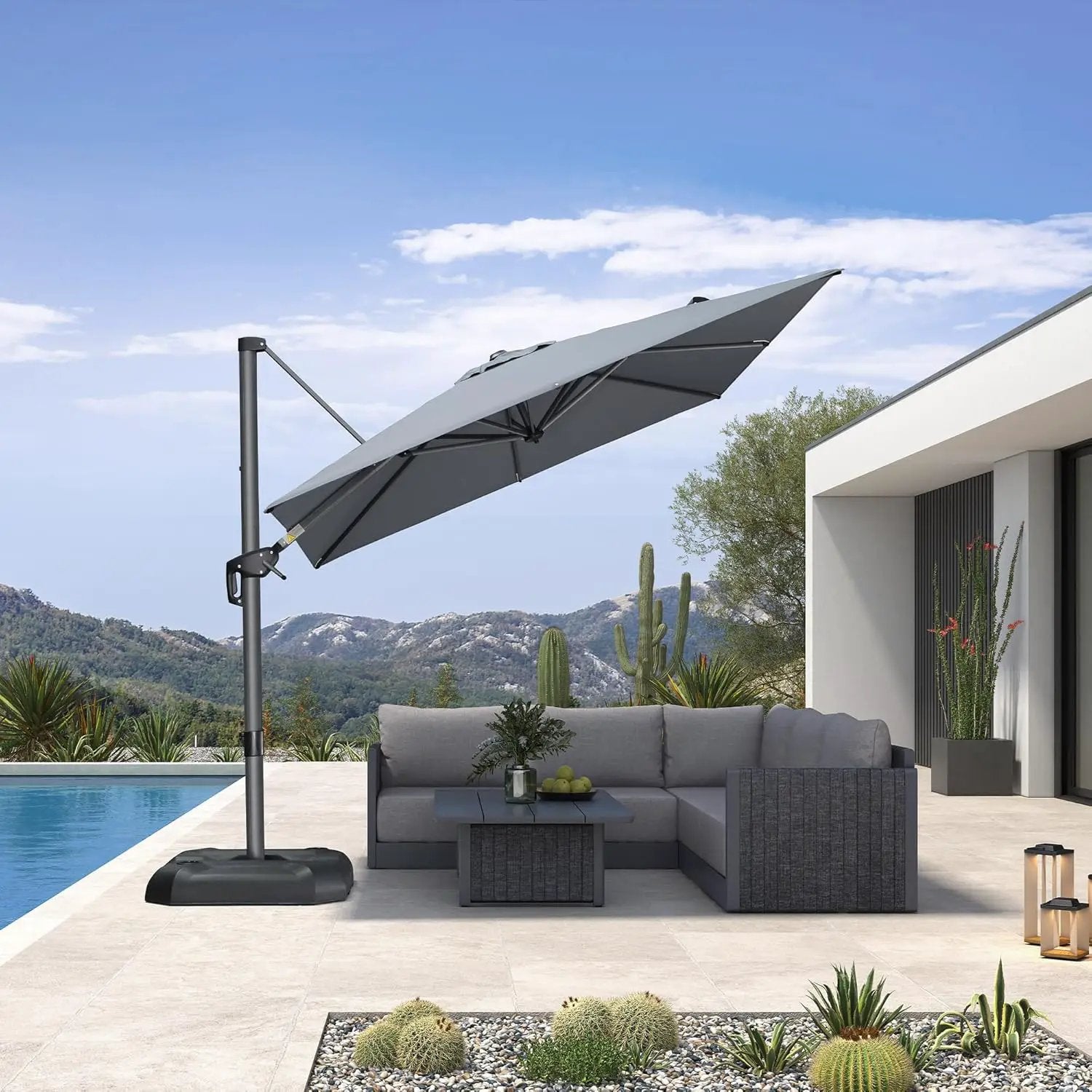 PURPLE LEAF 8 Feet Patio Umbrella Outdoor Cantilever Square Umbrella Aluminum Offset Umbrella with 360-degree Rotation for Garden Deck Pool Patio, Light Grey by GreenHaven Gardens