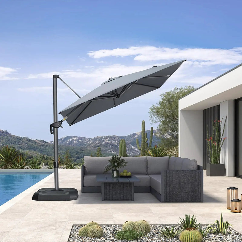 PURPLE LEAF 8 Feet Patio Umbrella Outdoor Cantilever Square Umbrella Aluminum Offset Umbrella with 360-degree Rotation for Garden Deck Pool Patio, Light Grey by GreenHaven Gardens