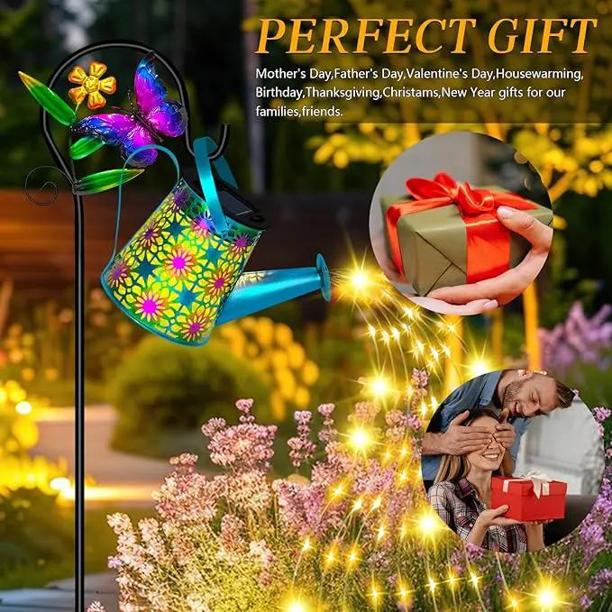 Solar Watering Can with Lights, Waterproof Solar Lantern with Butterfly Shepherd Hook, Hanging Garden Lights for Patio Yard Lawn Porch Outdoor Decoration, Unique Garden Gifts for Women by GreenHaven Gardens