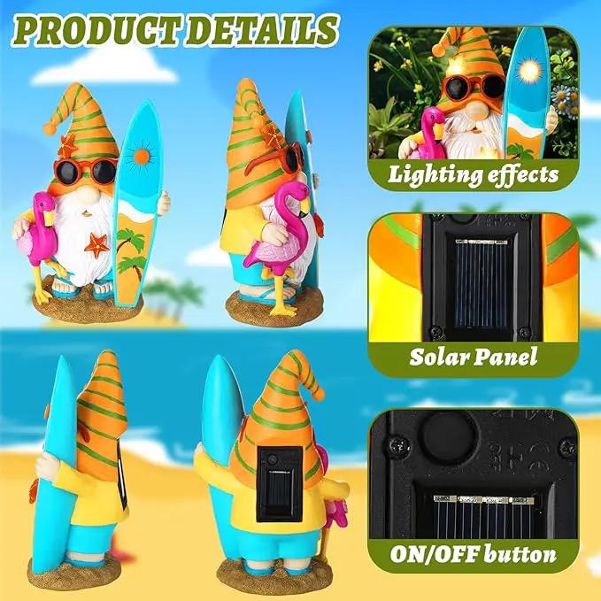 Funny Solar Gnomes Garden Decor Surfer Gnome Figurine with Flamingo Summer Beach Gnomes Solar Light Outdoor Funny Lawn Statue for Patio, Lawn, Yard, Porch,holiday Women Gift,9.1 Inch Tall by GreenHaven Gardens