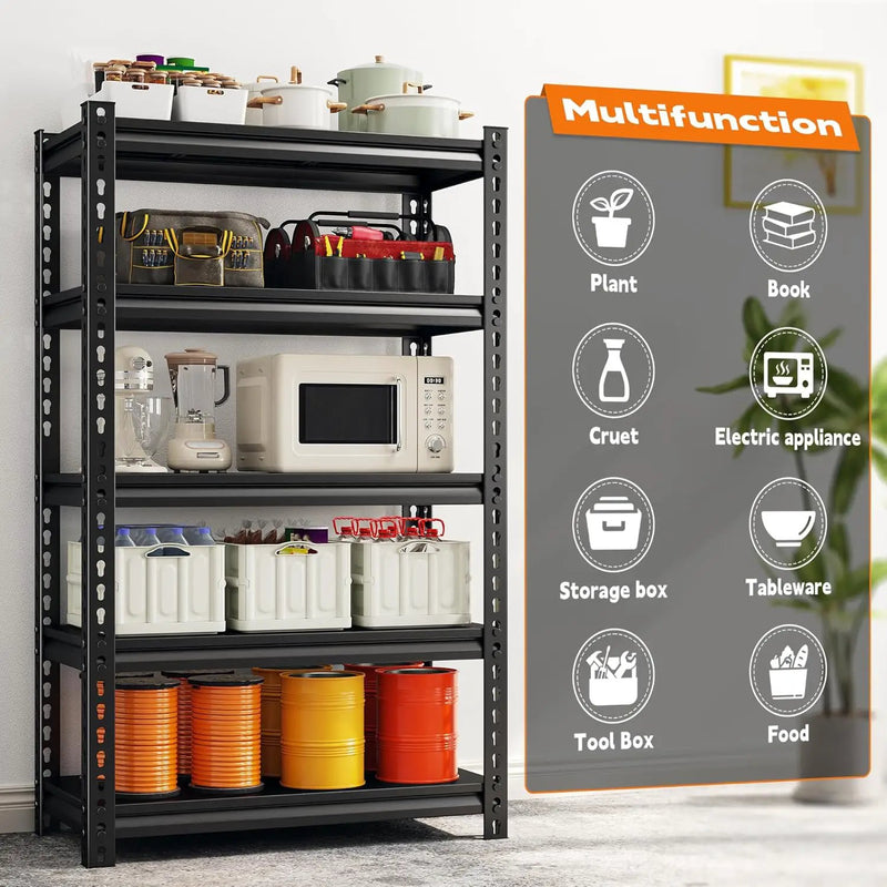 REIBII Storage Shelves, 2000LBS Garage Shelving Heavy Duty, 5 Tier Adjustable Metal Shelving for Garage, Warehouse, Pantry, Kitchen, Basement, 12" D x 27.5" W x 60" H, Black, 2Pack by GreenHaven Gardens