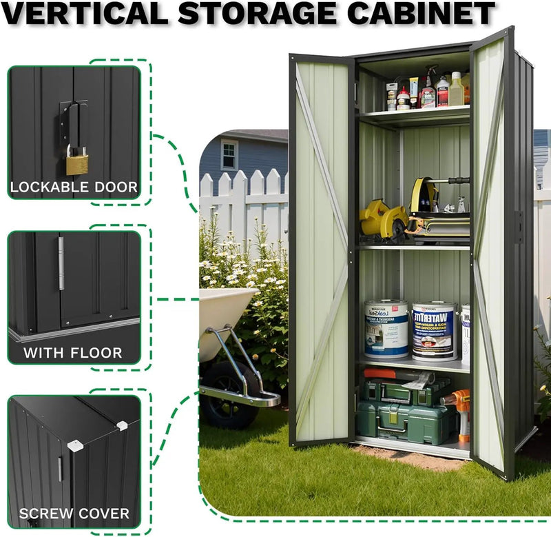 Patiowell 28 Cuft Outdoor Storage Cabinet with Lockable Door, Metal Storage Shed with 3 Adjustable Shelves, Indoor Outdoor Vertical Waterproof Tool Shed for Backyard Garden Patio Lawn, Black by GreenHaven Gardens