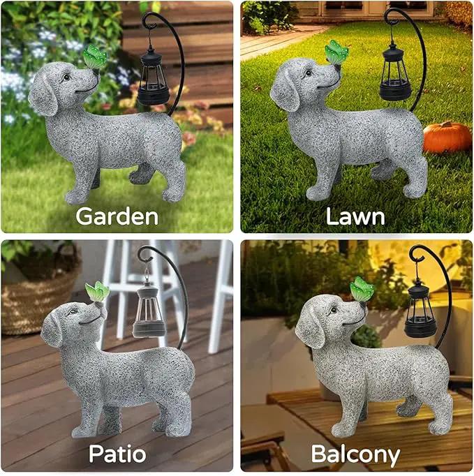 Solar Garden Outdoor Statues Dog with Butterfly Solar Lantern, Lawn Decor Puppy Figurine for Patio Balcony Yard, Yard Unique Christmas Birthdays Gift for Mom Grandma by GreenHaven Gardens