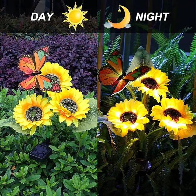 Solar Sunflower Lights Outdoor Garden Lights, 2 Pack Solar Flower Lights with Butterfly Waterproof Garden Decor, Gifts for Mom Grandma, Sunflower Stake Led Lights for Yard Patio Lawn Pathway Outside by GreenHaven Gardens