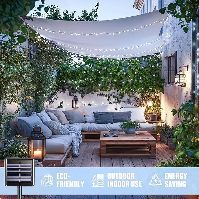 JMEXSUSS 2 Pack White Solar String Lights, Each 100 LED 33ft Green Wire Solar Lights Outdoor Waterproof for Outside Garden Wedding Party Decoration by GreenHaven Gardens