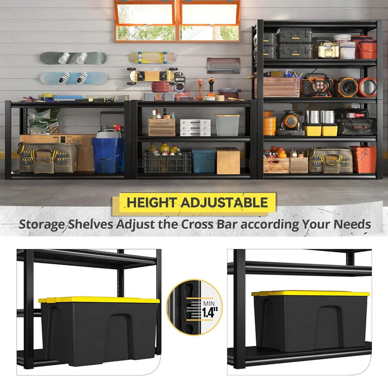 REIBII Garage Shelving Heavy Duty Storage Shelves, Extra Large Adjustable Storage Rack with 5 Tier Metal Shelving Unit, 2500LBS Loads Heavy Duty Shelf, Easy Assembly, 4 Pack by GreenHaven Gardens