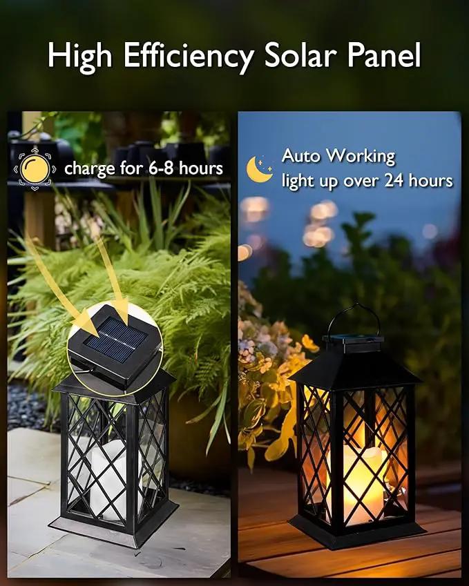 Homemory Solar Lanterns Outdoor Waterproof Hanging with Flickering Flameless Candles, 2 Pack 13'' Garden Outdoor Lantern Decorative for Patio Front Porch Backyard Balcony Cabin Outside Table(Black) by GreenHaven Gardens