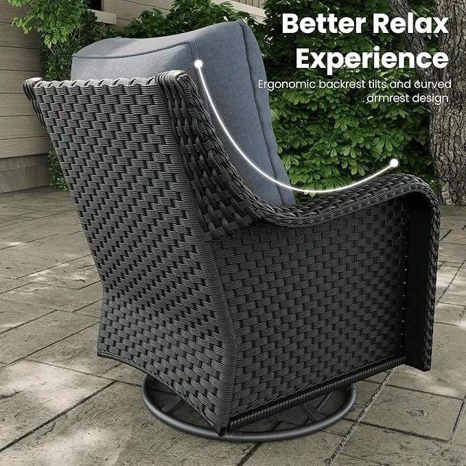 10 Pieces Outdoor Patio Furniture Sets with Rocking Swivel Chairs with 6-inch Thick Cushion and Fire Pit Table for Deck Lawn by GreenHaven Gardens