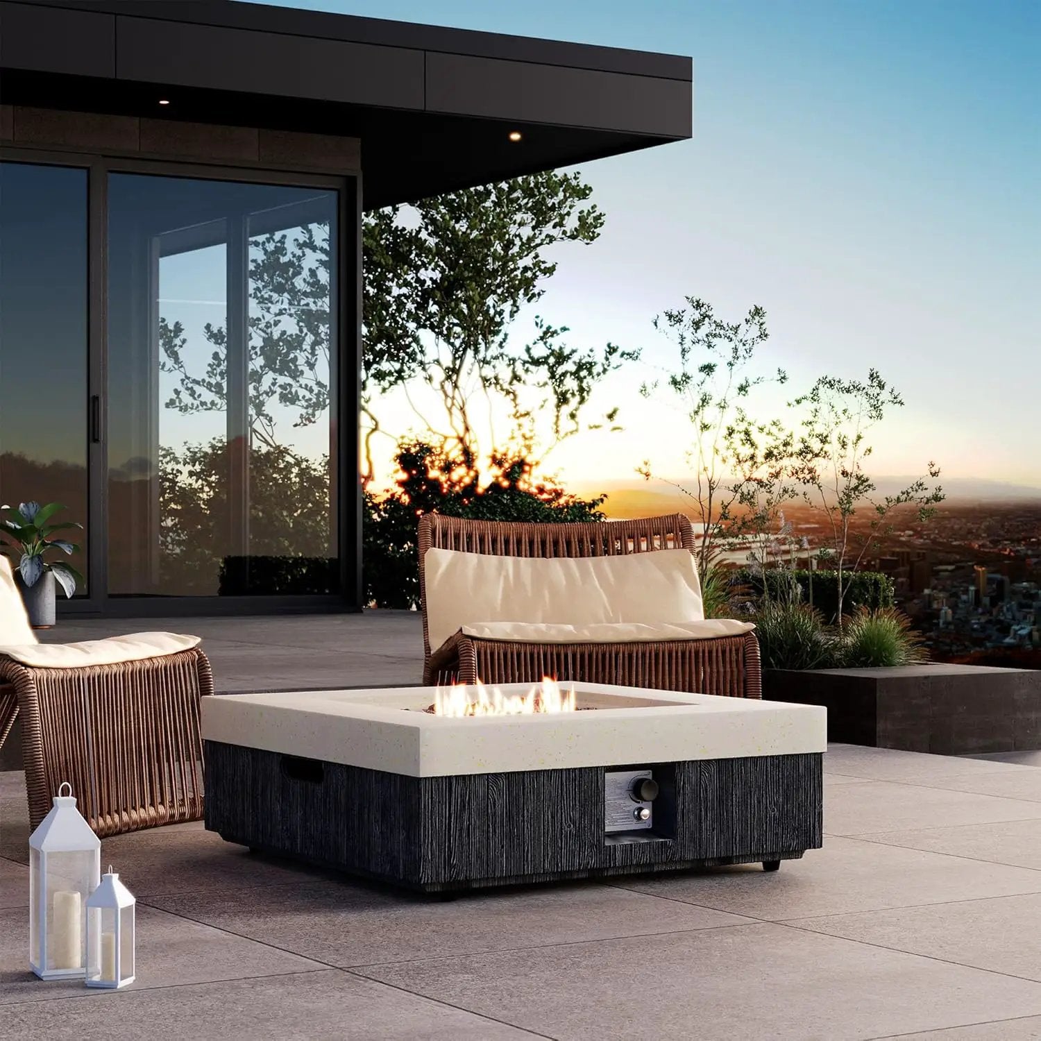 COSIEST 35" Outdoor Propane Fire Pit Table Square Gas Fire Pit Table with Concrete & Wood Grain Design, 50000BTU CSA Certified Electronic Ignition Fire Tables for Patio, Backyard, Garden Heating by GreenHaven Gardens