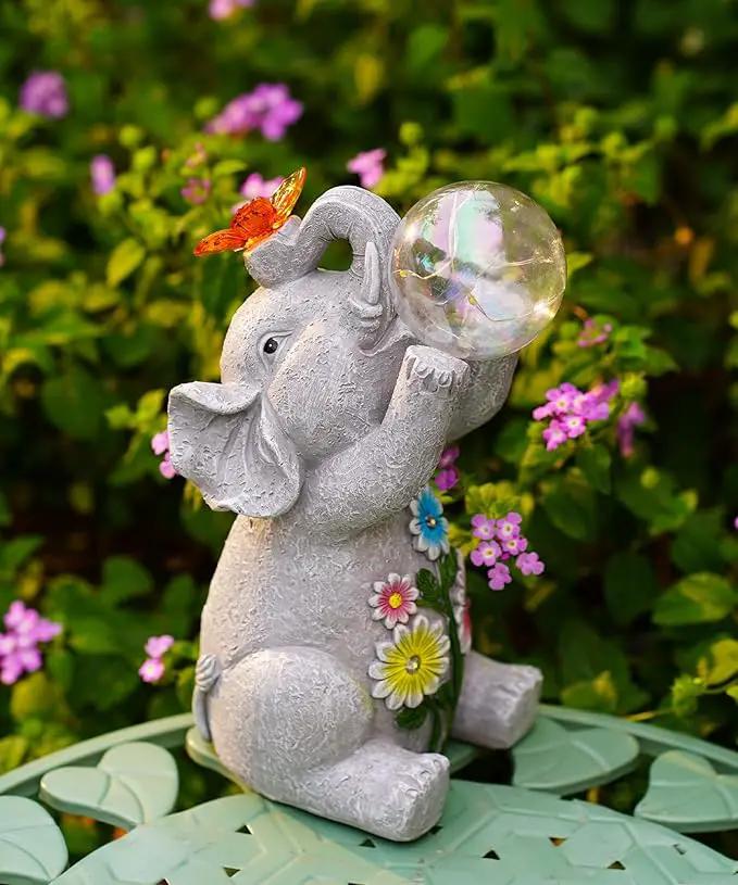 Solar Funny Elephant Statue for Garden: Outdoor Sculptures with Ball Lights and Butterfly Clearance Lawn Ornaments Yard Porch Patio Balcony - Gifts for Mom Grandma by GreenHaven Gardens