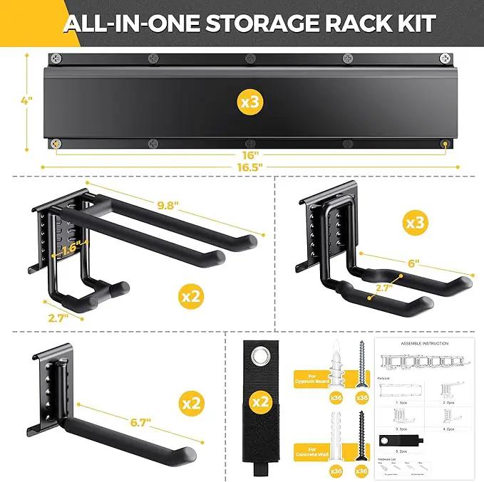 LBT 49.5"Garage Tool Organizer Wall Mount 500lbs Garden Tool Organizer for Garage with Adjustable Hooks,Heavy Duty Yard Tool Storage Rack, Anti-Rust Shed Rack Holder Hanging Rake Broom Mower Snowboard by GreenHaven Gardens