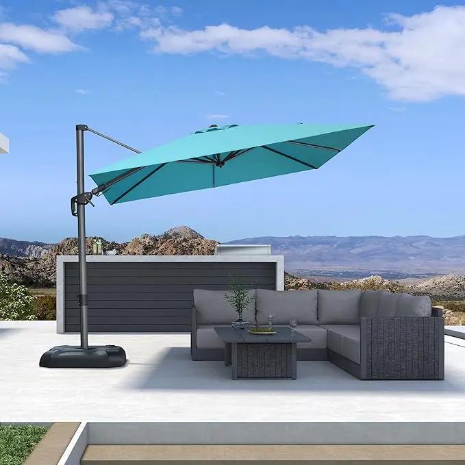 PURPLE LEAF 8.8' X 8.8' Right-left Tilt Patio Umbrella with Base Outdoor Cantilever Swivel Square Umbrella with Tilt Aluminum Offset Umbrella with 360-degree Rotation for Garden Deck Pool Patio Turquoise Blue by GreenHaven Gardens
