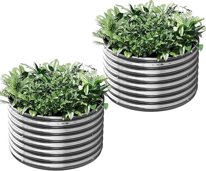 2 Pack 22x22 inch Tall Round Galvanized Raised Garden Bed Outdoor,Metal Garden Bed for Vegetables,Steel Raised Beds for Gardening,Above Ground Garden Box for Flower by GreenHaven Gardens