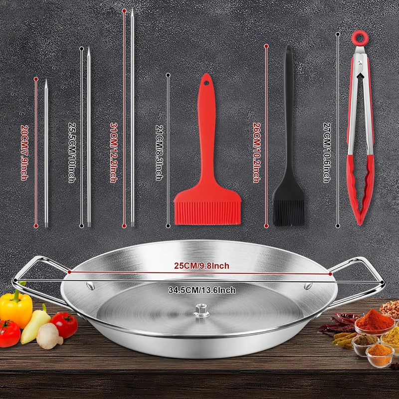 Stainless Steel Al Pastor Skewer & Gyro Pan for Grill – BBQ Vertical Skewer Pan Set with 3 Removable Spikes (8”/10”/12”), Brushes & Tongs, Brazilian Spit Stand for Tacos, Shawarma, Kebabs, Oven by GreenHaven Gardens