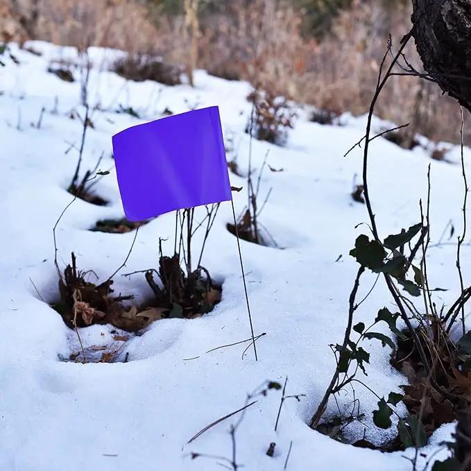Purple Marking Flags for Yard - 4x5x15 Inch Purple Flags for Outside - 100 Pack - Markers For Lawn, Irrigation, Landscaping, Survey & Sprinkler Head Marking by GreenHaven Gardens