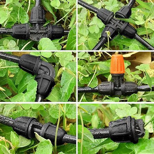 Upgraded 1/4" Drip Irrigation Fittings：60 Pieces Set-15 Couplings 15 Tees 5 Crosses 10 Elbows 10 End Plugs 5 Micro Dripper, Leak Free Barbed Locked Connectors for 1/4 Inch Irrigation Tubing by GreenHaven Gardens